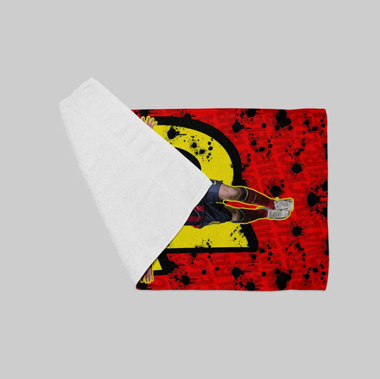 Product packaging with a red and black design on a gray background