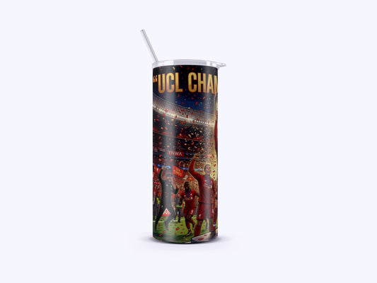 Tumbler with sports-themed design on a white background