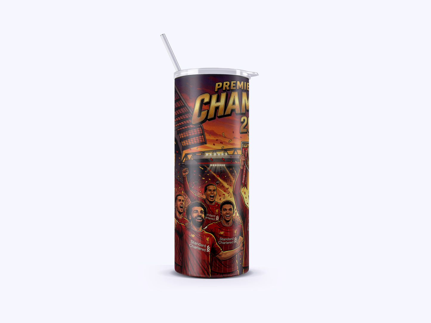Tumbler with sports team branding on a white background