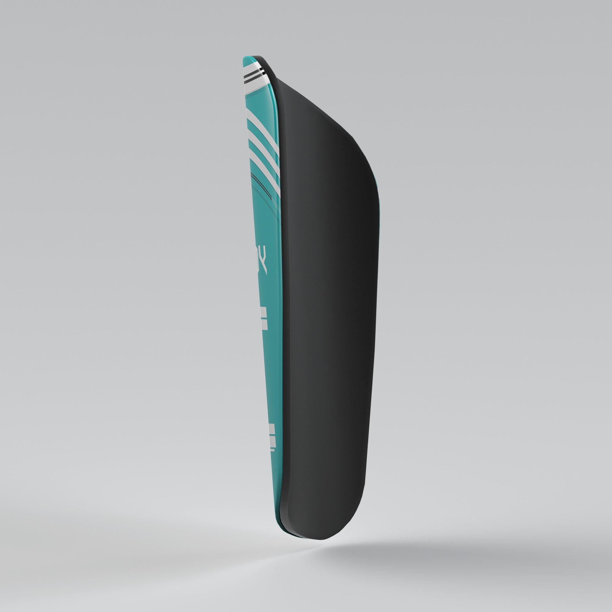 Black and teal sports equipment on a gray background