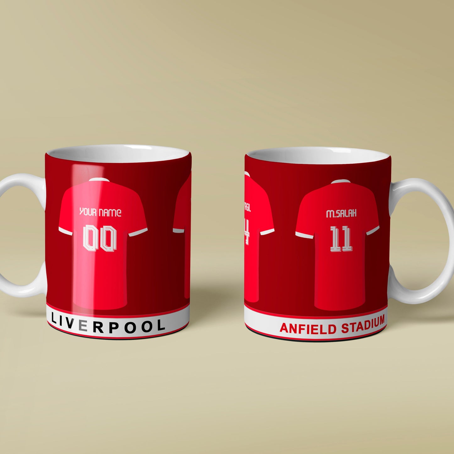 Phone case with red and blue design, featuring 'Your Name' and number '10', on a light gray background.