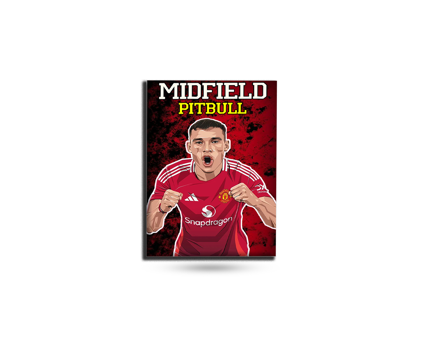 Soccer player in a red jersey with 'Midfield Pitbull' text on a red background