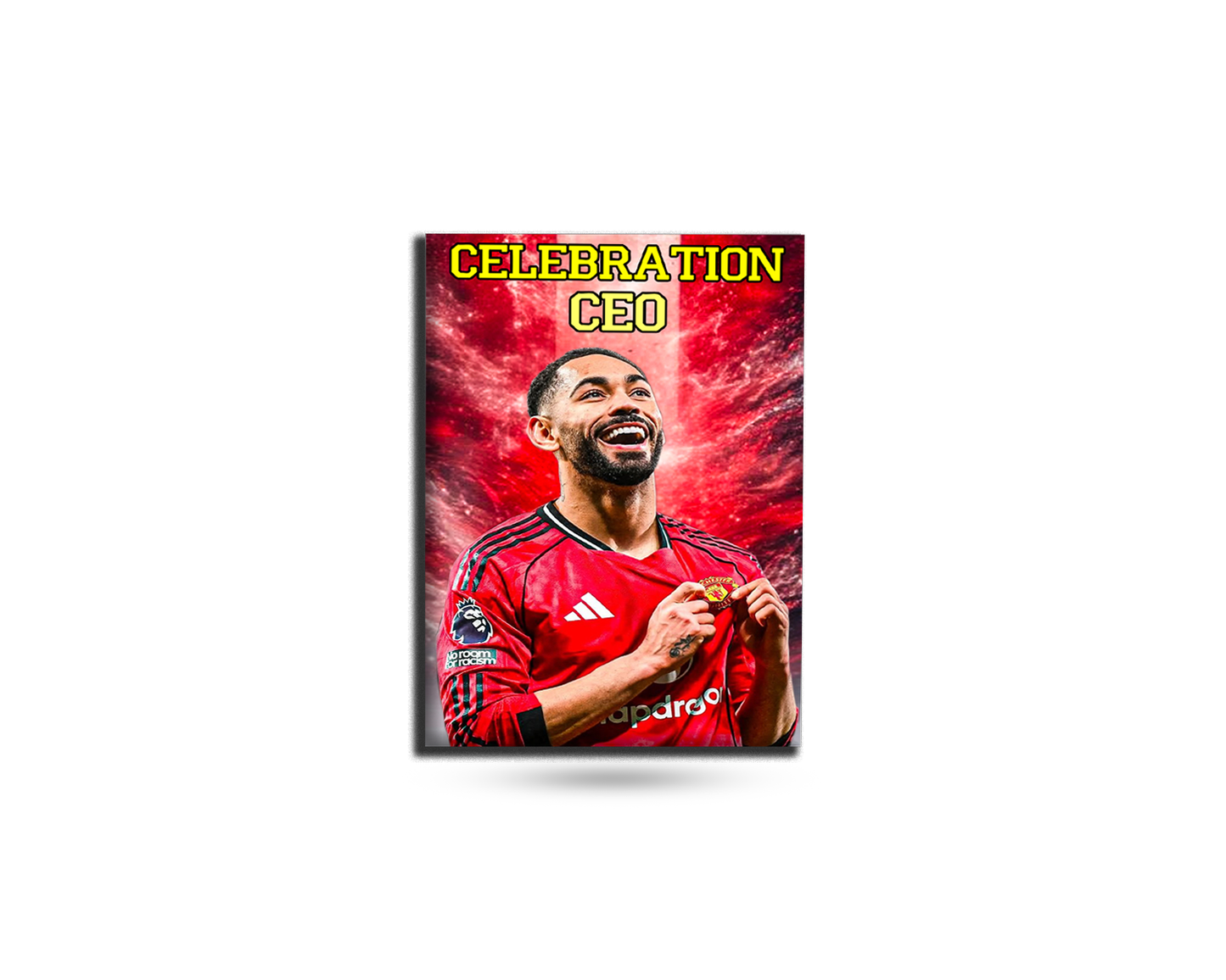 Poster of a soccer player in a red jersey with 'Celebration CEO' text on a red background