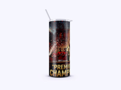 Tumbler with 'Premier Champ' branding on a white background