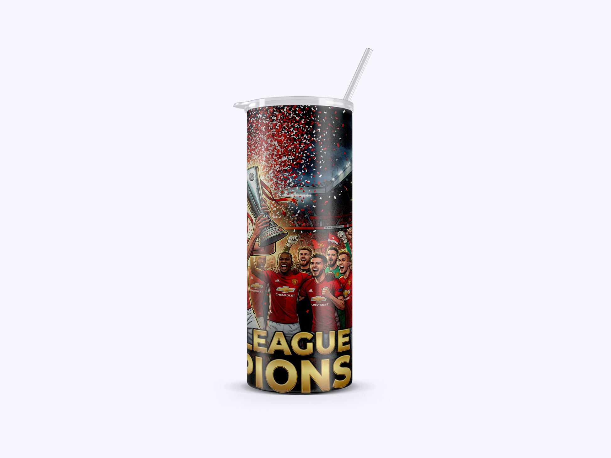 Tumbler with sports team design and 'League Champions' text on a white background