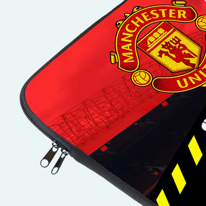Manchester United branded pouch with red and black design on a light gray background
