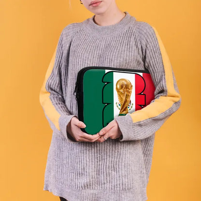Person holding a product with a flag design against a yellow background