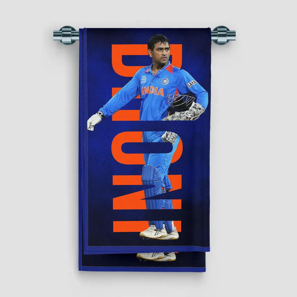 Towel with a sports player design on a blue background