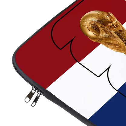 Pouch with a gold soccer trophy on a red, white, and blue background