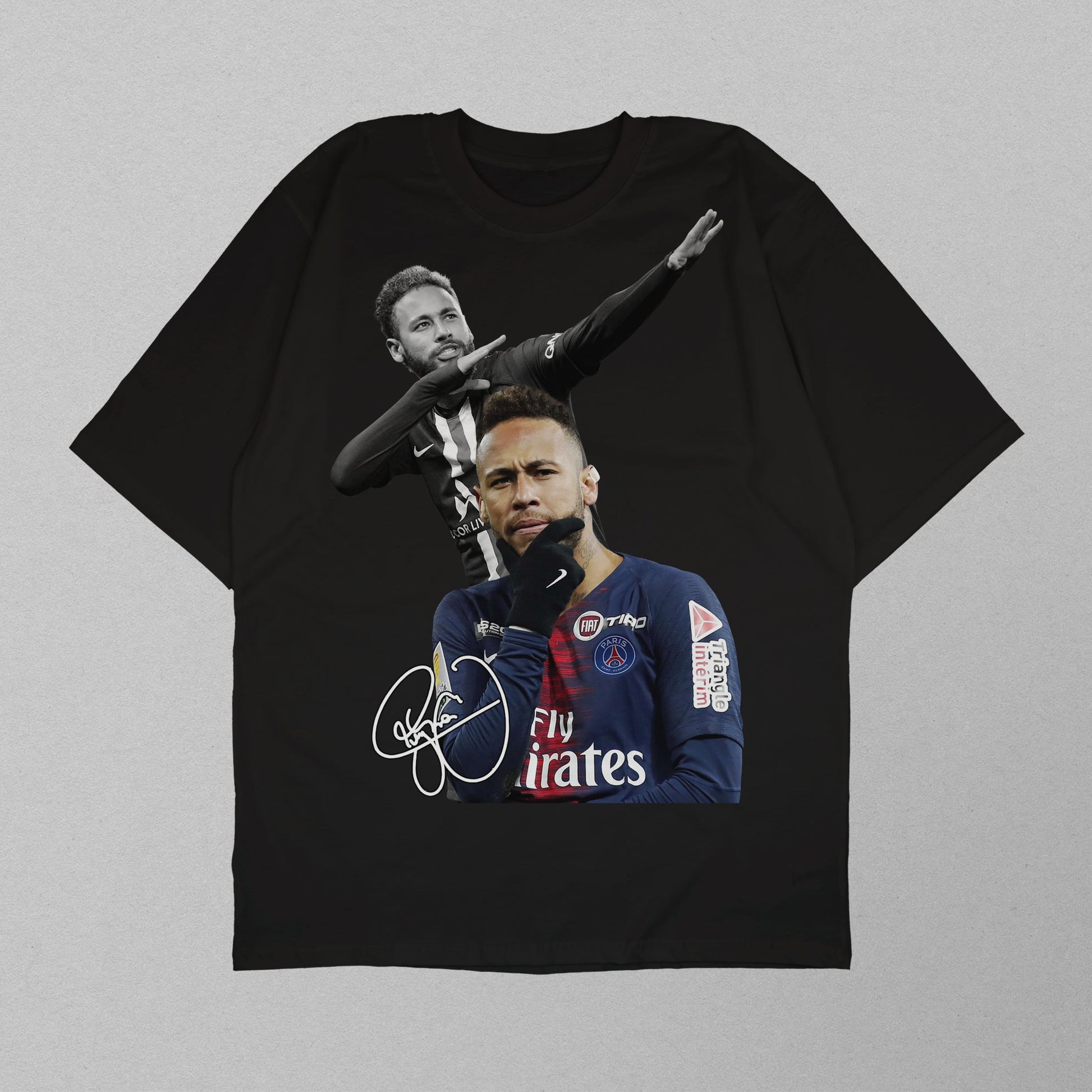 Black t-shirt with a graphic of a person holding a bicycle and text on a gray background