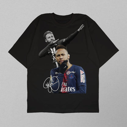 Black t-shirt with a graphic of a person holding a bicycle and text on a gray background