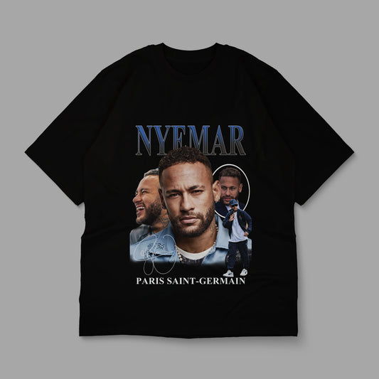 Black t-shirt with a graphic of a football player and 'NEYMAR' text on a gray background