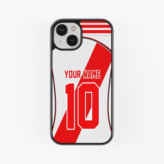 Phone case with red number 10 and space for personalization on a white background