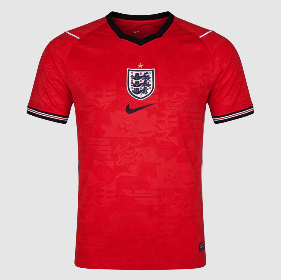 Red sports jersey with Nike logo on a gray background