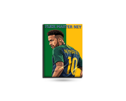 Framed poster of a soccer player in a green and yellow jersey with 'Flick Master Ney' text.