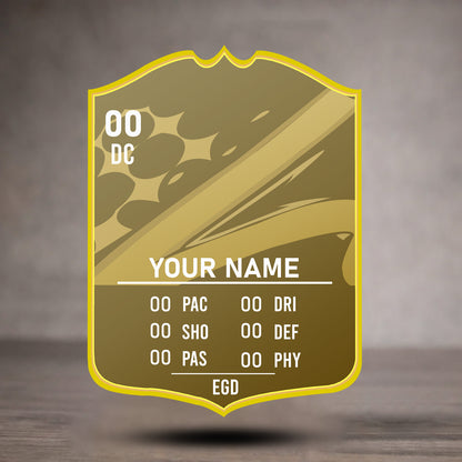 Gold and green emblem with customizable text on a gray background