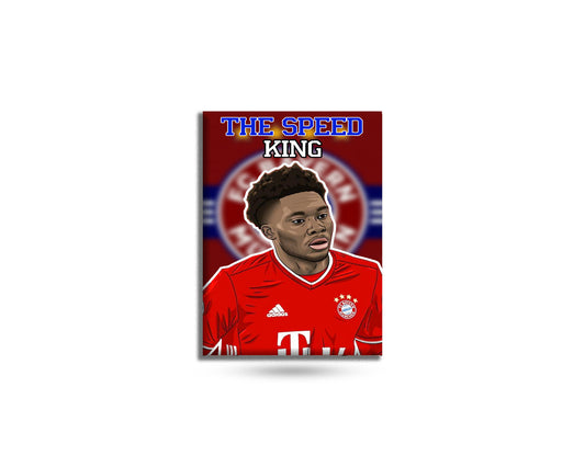 Soccer player in a red jersey with 'The Speed King' text on a red background