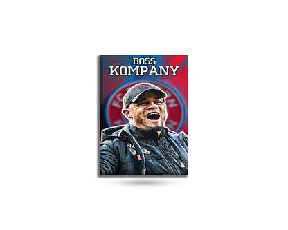 Book cover with a person wearing a cap and the text 'Boss Kompany' on a red and blue background.