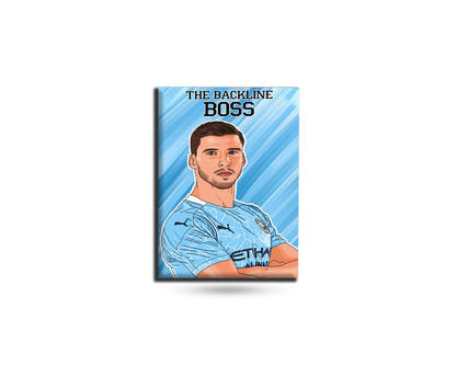 Fridge magnet with a cartoon depiction of a football player and text 'The Backline Boss' on a blue background.
