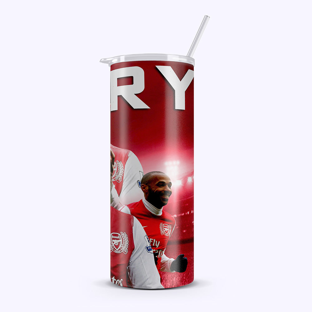 Tumbler with a sports team logo and player image on a white background