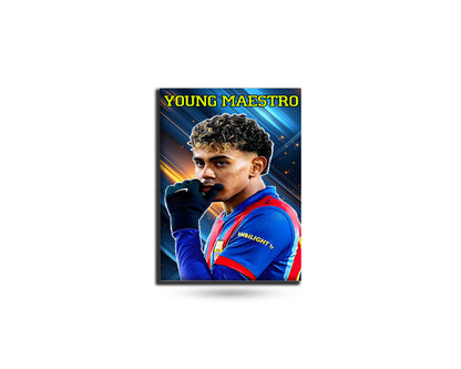 Promotional poster of a young man with 'Young Maestro' text on a colorful background