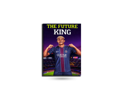 Poster of a soccer player in a stadium with 'The Future King' text and Qatar Airways logo.