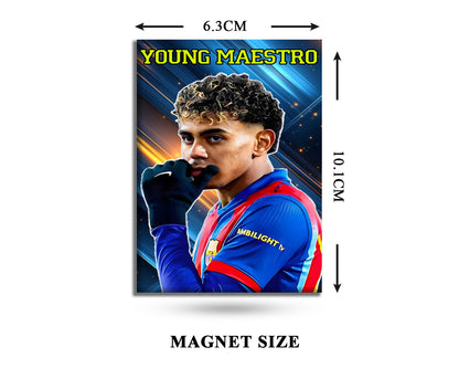 Magnet size chart with a person in sports jersey and 'Young Maestro' text