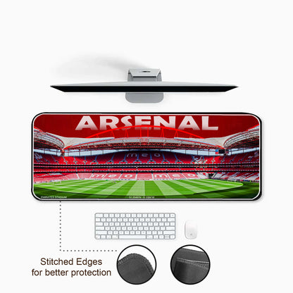 Arsenal stadium mouse pad with keyboard and mouse on a white background