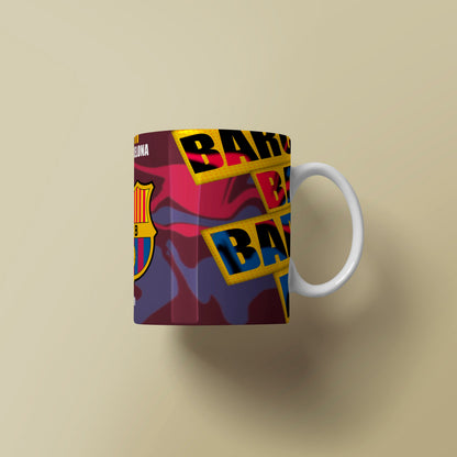Mug with colorful design on a beige background