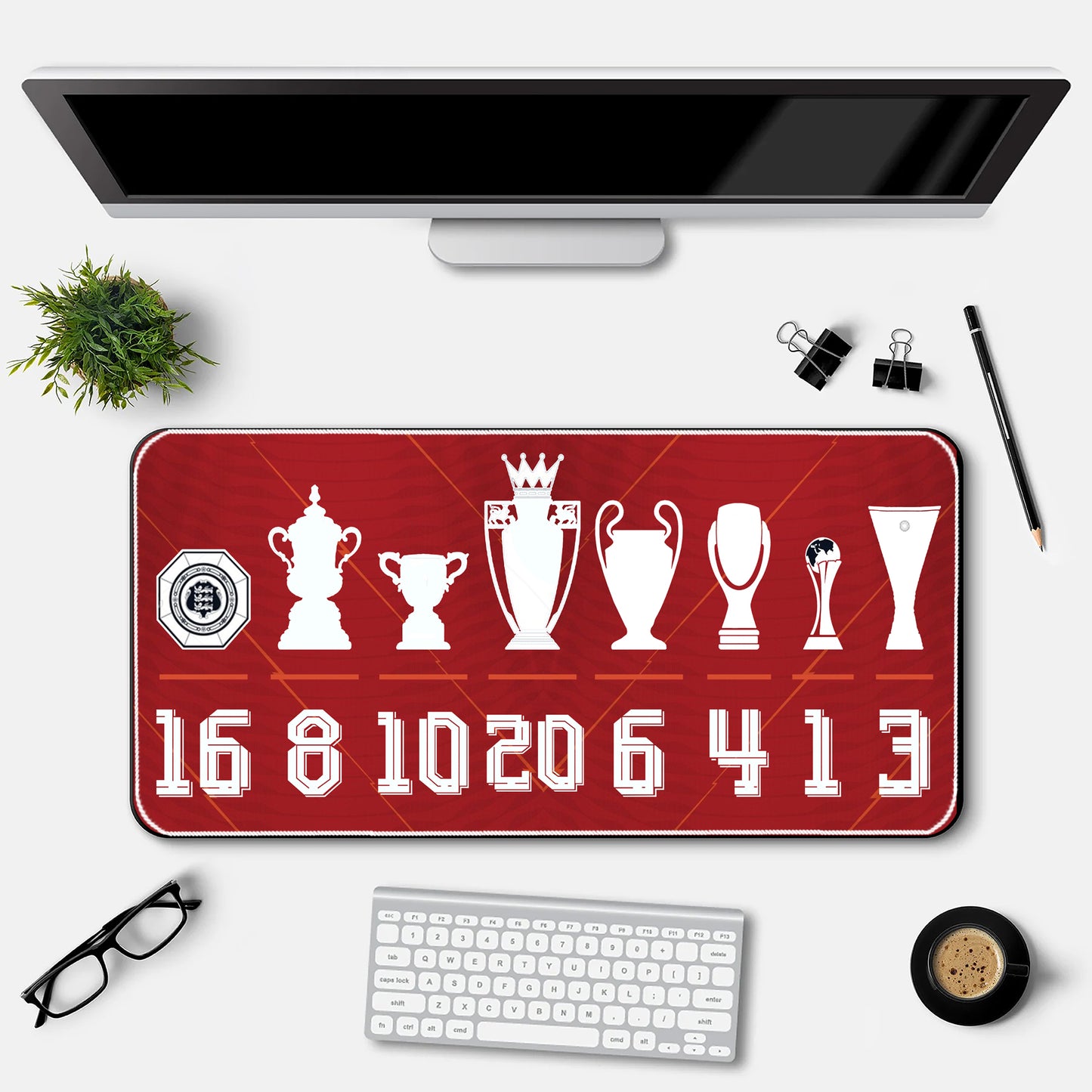 Red Icons Trophy Display Career Teams Desk-Mat
