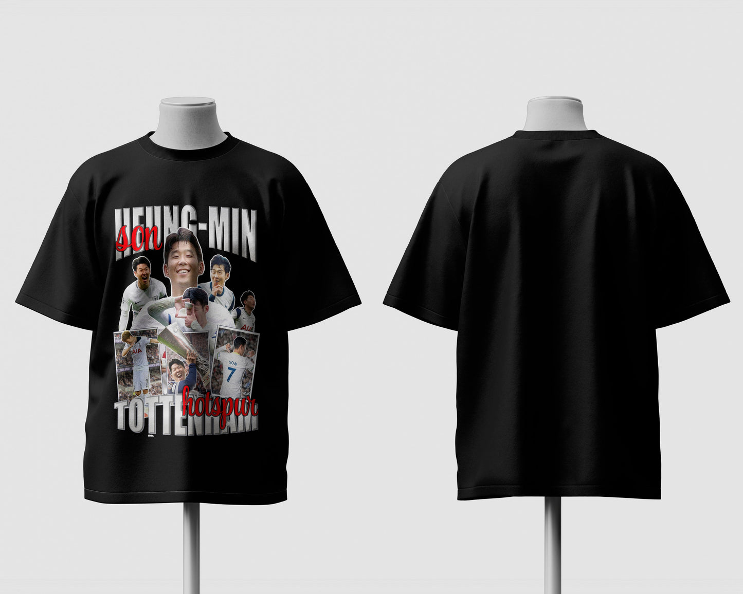 Model wearing Son Heung-Min Tottenham Legacy Tee football fan graphic shirt