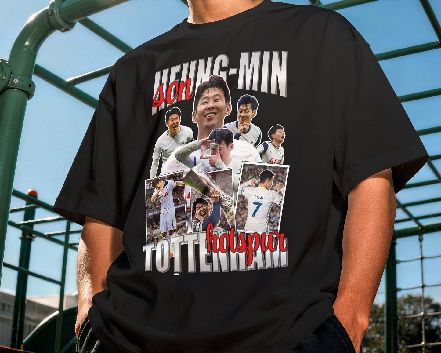 Back view of Son Heung-Min Tottenham Legacy Tee football fan graphic shirt