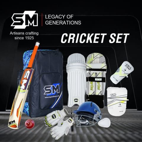 SM Cricket Kit Junior to Senior Cricket Equipment Accessories with Helmet