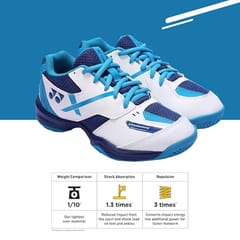 YONEX POWER CUSHION SHB 39EX SHOES | Ideal For Badminton, Squash, Table Tennis, Volleyball | Non-Marking Sole | White Blue