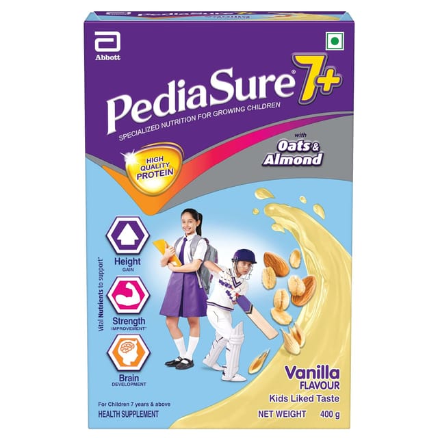 Pediasure 7+ Specialized Nutrition Drink Powder 400g, Vanilla Delight Flavour, Scientifically Designed Nutrition for Growing Children, Supports Height Gain, Muscle Strength &Brain Development