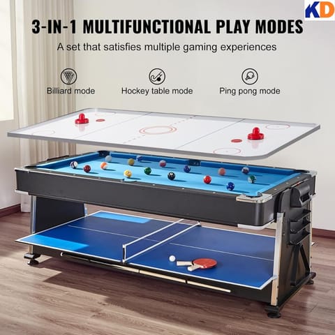 KD Sports 3 in 1 Game Room Table Pool Air Hockey TT Table & Dining Table